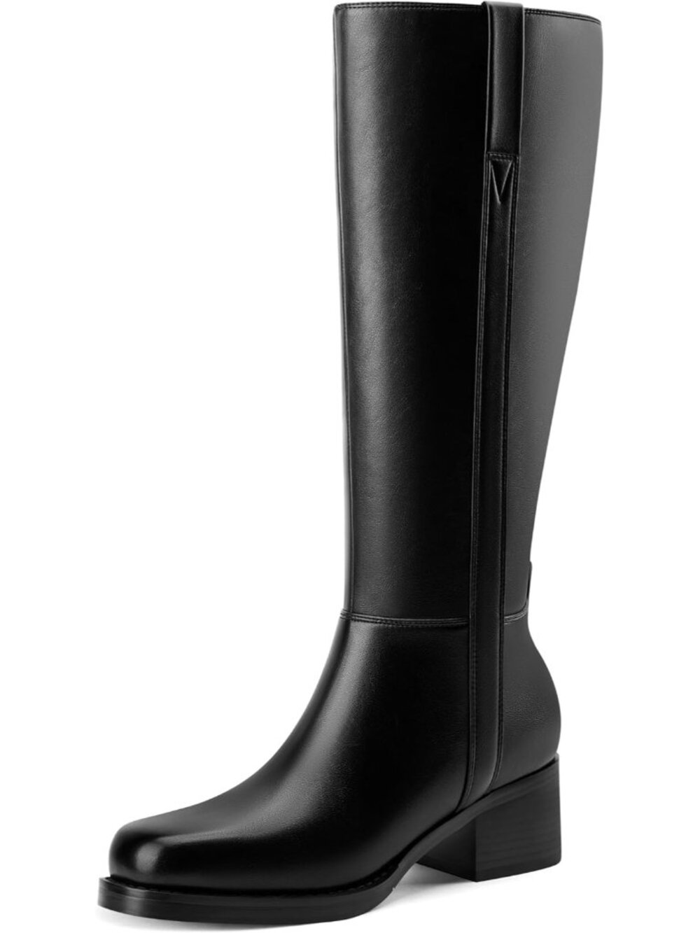 Women's Black Knee High Boots Square Toe Platform Chunky Low Heel Tall Boots